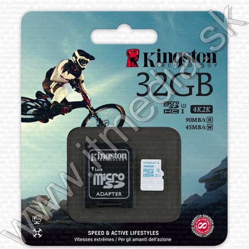 Image of Kingston microSD-HC kártya 32GB UHS-I U3 Action Camera Class10 SDCAC/32GB + adapter (90/45 MBps) (IT12082)