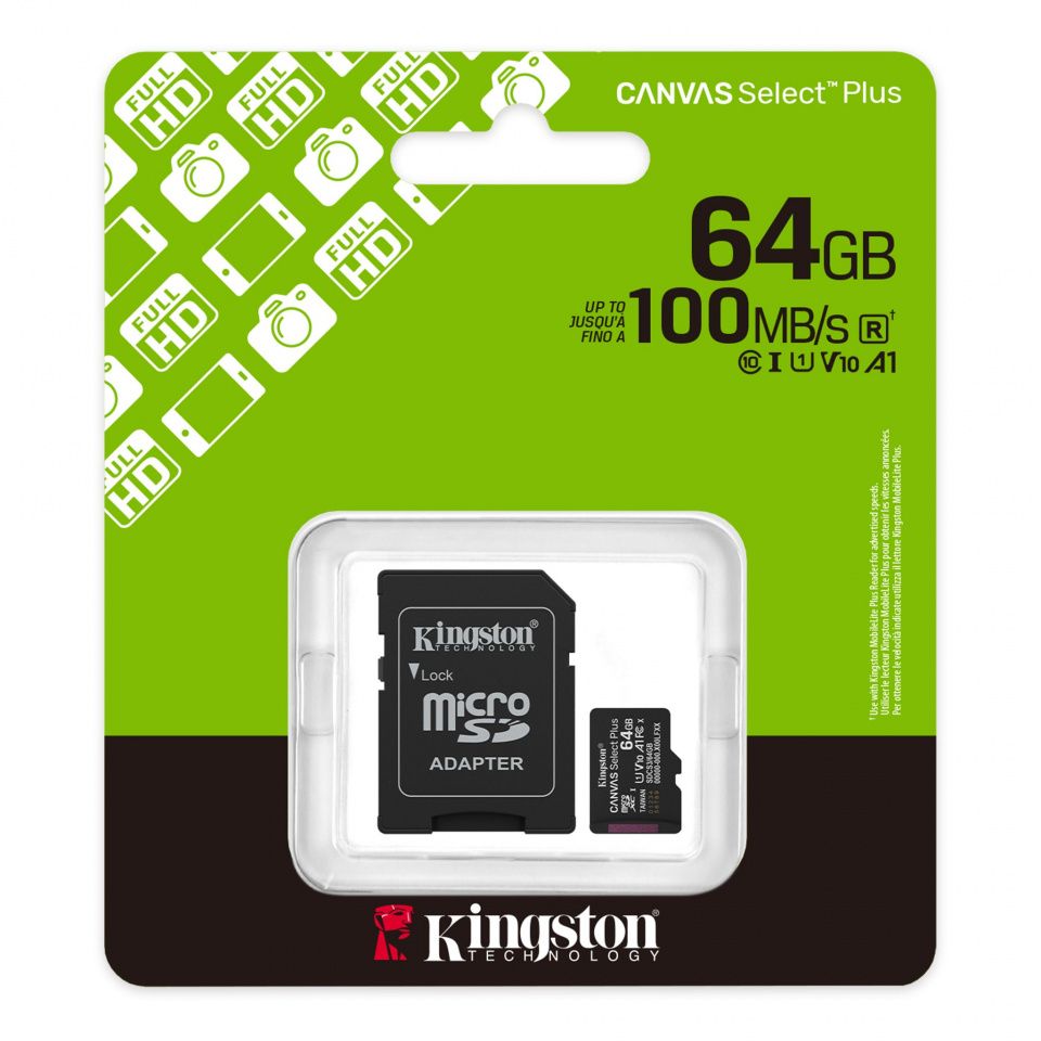 Image of Kingston microSD-XC 64GB Class10 UHS-I U1 A1 + adapter (100R/10W) Canvas Plus (IT14854)