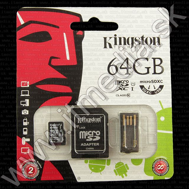 Kingston microSD-XC kártya 64GB UHS-I U1 *Class10* + adapter + kártyaolvasó Mobility (45/10 MBps) (IT10046) Image of Kingston microSD-XC kártya 64GB UHS-I U1 *Class10* + adapter + kártyaolvasó Mobility (45/10 MBps) (IT10046)