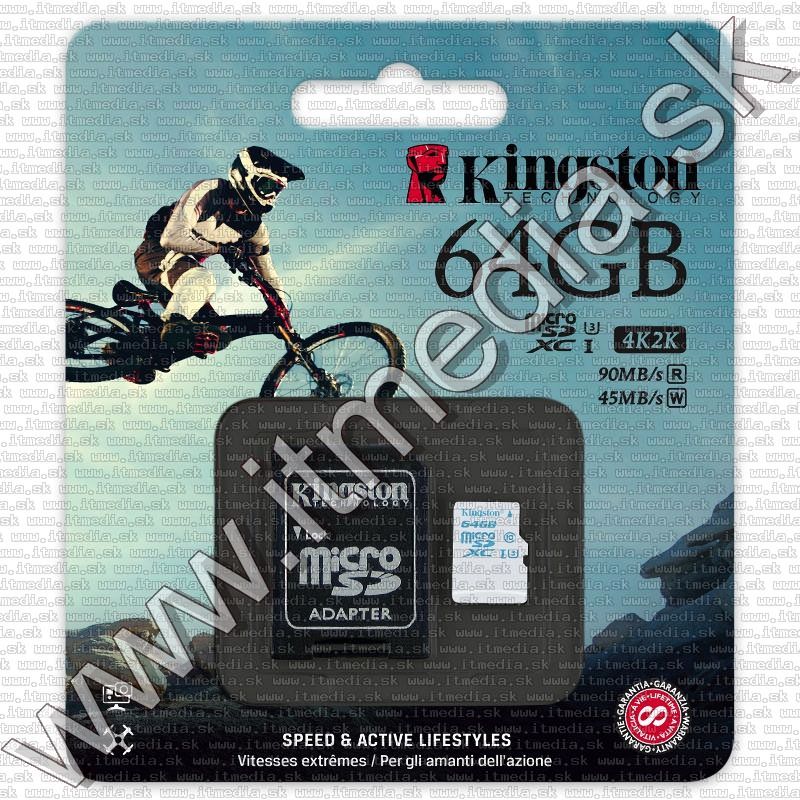 Image of Kingston microSD-XC kártya 64GB UHS-I U3 Action Camera Class10 SDCAC/64GB + adapter (90/45 MBps) (IT12083)