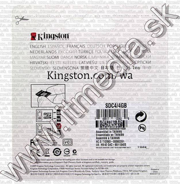 Image of Kingston microSD-HC card 4GB Class4 + adapter (IT3090)