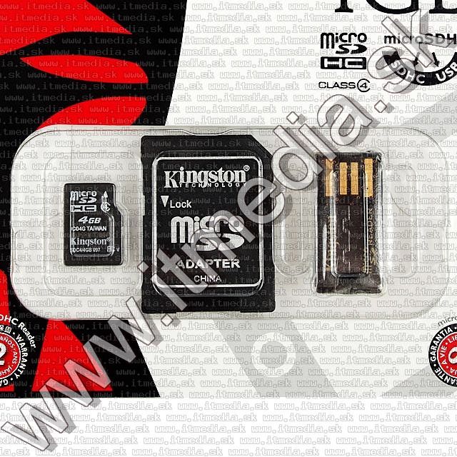 Image of Kingston microSD-HC card 4GB Class4 + adapter + Card Reader Mobility (IT8753)