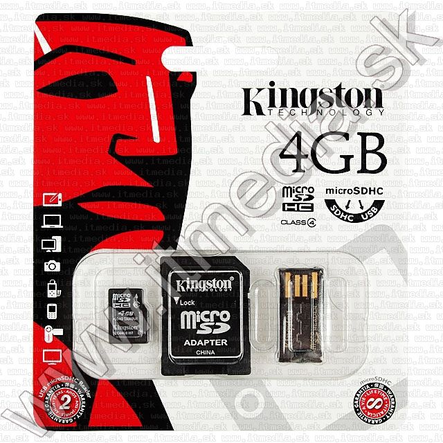 Image of Kingston microSD-HC card 4GB Class4 + adapter + Card Reader Mobility (IT8753)
