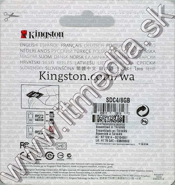 Image of Kingston microSD-HC card 8GB Class4 + adapter (IT3376)