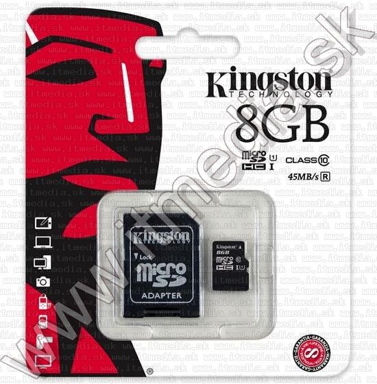 Image of Kingston microSD-HC card 8GB UHS-I U1 Class10 + adapter (45/10 MBps) (IT8188)