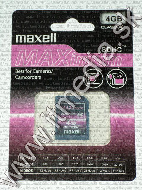 Image of Maxell Secure Digital (SD-HC) card, 4GB *class4* (IT8903)
