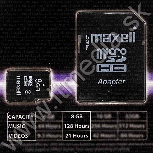 Image of Maxell microSD-HC card 8GB Class4 + adapter (IT7648)