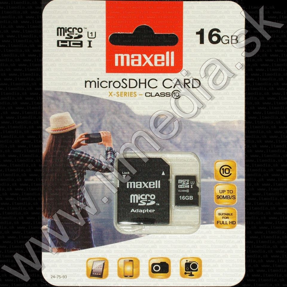 Maxell microSD-HC kártya 16GB Class10 UHS-I U1 + adapter (90/10 MBps) (IT8907) Image of Maxell microSD-HC kártya 16GB Class10 UHS-I U1 + adapter (90/10 MBps) (IT8907)