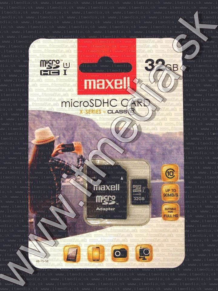Maxell microSD-HC kártya 32GB Class10 UHS-I U1 + adapter (90/10 MBps) (IT12706) Image of Maxell microSD-HC kártya 32GB Class10 UHS-I U1 + adapter (90/10 MBps) (IT12706)