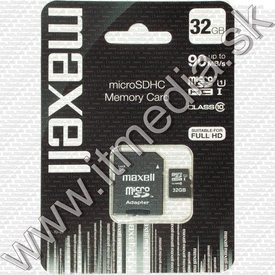 Maxell microSD-HC kártya 32GB Class10 UHS-I U1 + adapter (90/10 MBps) (IT12706) Image of Maxell microSD-HC kártya 32GB Class10 UHS-I U1 + adapter (90/10 MBps) (IT12706)