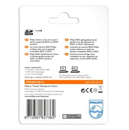 Image of Philips Secure Digital (SD-HC) card, 4GB info! Class10 (IT7527)
