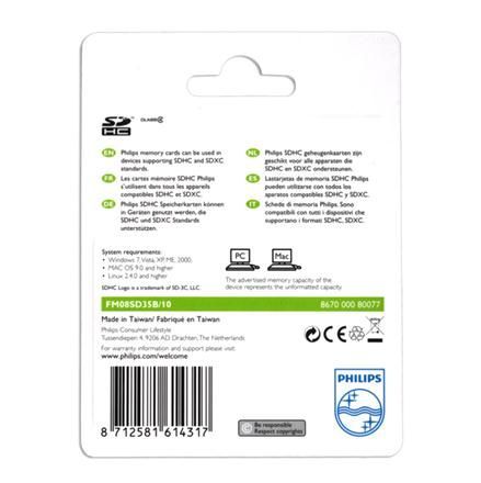 Image of Philips Secure Digital (SD-HC) card, 8GB info! Class4 (IT7548)