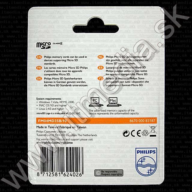 Image of Philips microSD-HC Secure Digital card 4GB INFO! (IT7634)