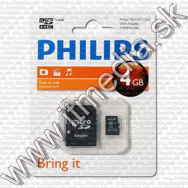 Image of Philips microSD-HC Secure Digital card 4GB +ADAPTER INFO! (IT8257)