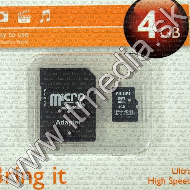 Image of Philips microSD-HC Secure Digital card 4GB +ADAPTER Class10 (IT8760)