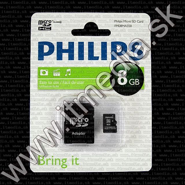 Image of Philips microSD-HC Secure Digital card 8GB +ADAPTER INFO! (IT7857)