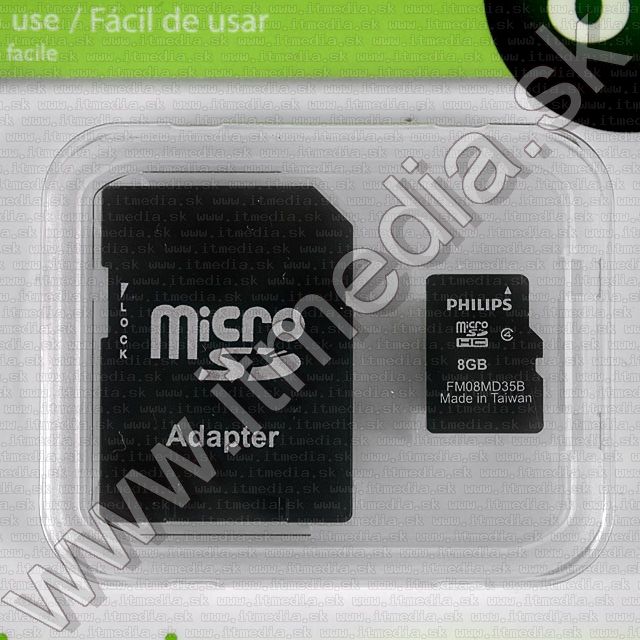 Image of Philips microSD-HC Secure Digital card 8GB +ADAPTER INFO! (IT7857)