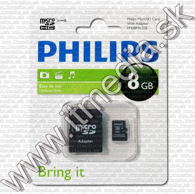 Image of Philips microSD-HC Secure Digital card 8GB +ADAPTER INFO! (IT7857)