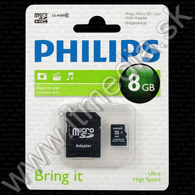 Image of Philips microSD-HC Secure Digital card 8GB +ADAPTER Class10 (IT8761)