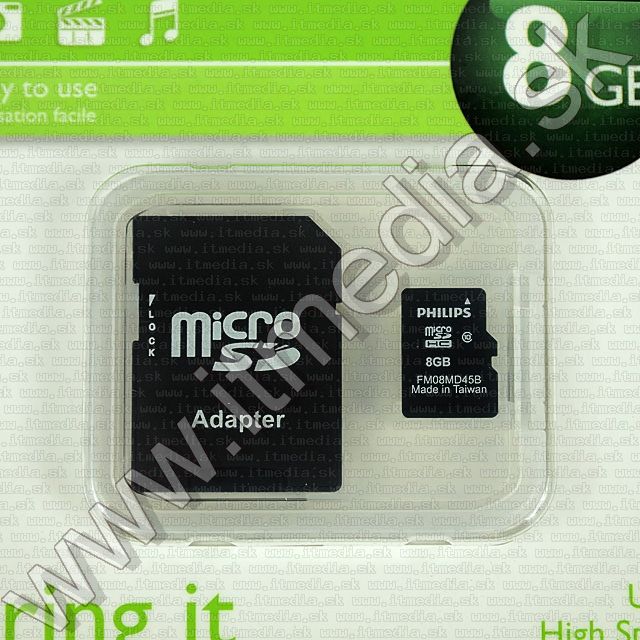 Image of Philips microSD-HC Secure Digital card 8GB +ADAPTER Class10 (IT8761)