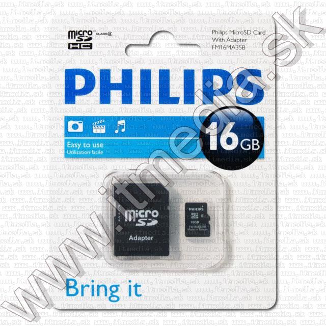 Image of Philips microSD-HC Secure Digital card 16GB +ADAPTER INFO! (IT7913)