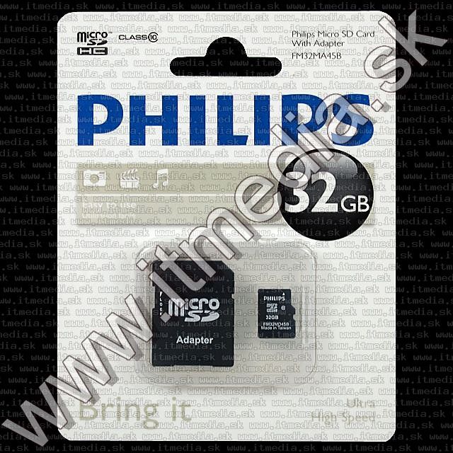 Image of Philips microSD-HC Secure Digital card 32GB +ADAPTER Class10 (IT8763)
