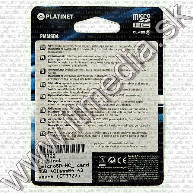Image of Platinet _microSD-HC_ card 4GB *Class6* *3 year*(40721) (IT7722)