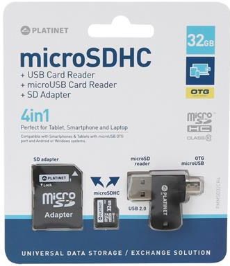 Platinet microSD-HC card 32GB *Class10* 4in1 *OTG* !info (42225) (IT12221) Image of Platinet microSD-HC card 32GB *Class10* 4in1 *OTG* !info (42225) (IT12221)