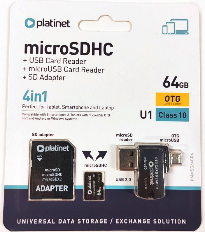 Image of Platinet microSD-XC card 64GB *Class10* 4in1 *OTG* !info (45517) (IT14767)