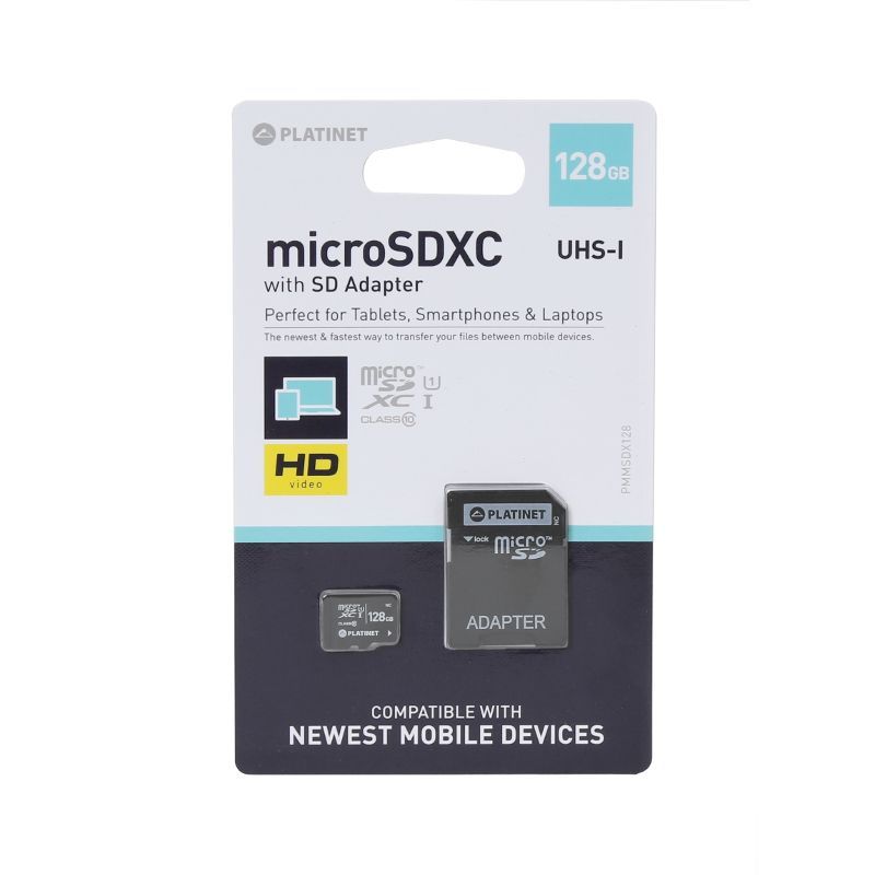 Image of Platinet microSD-XC kártya 128GB UHS-I *Class10* *3 év garancia* + adapter (IT11993)