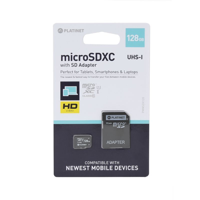 Platinet microSD-XC kártya 128GB UHS-I *Class10* *3 év garancia* + adapter (IT11993) Image of Platinet microSD-XC kártya 128GB UHS-I *Class10* *3 év garancia* + adapter (IT11993)