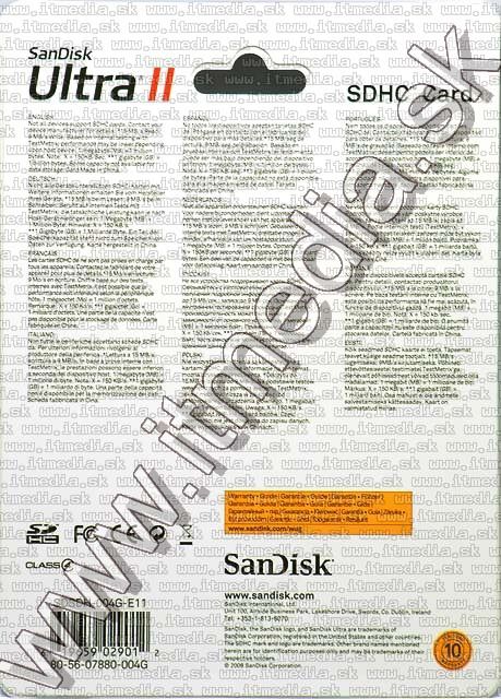 Image of Sandisk SD-HC card 4GB *Ultra II* 15MBps (IT4644)