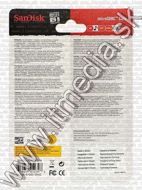 Image of Sandisk microSD-HC card 4GB class2 *no adapter* (IT4645)