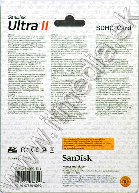 Image of Sandisk SD-HC card 8GB *Ultra II* 20MBps (IT4643)