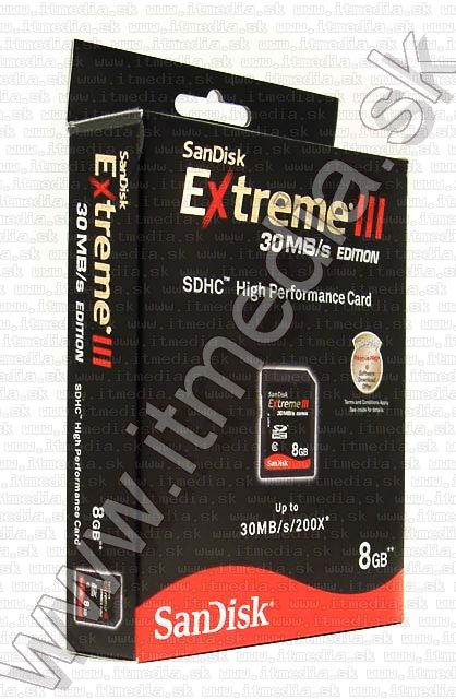 Image of Sandisk SD-HC card 8GB *Extreme III* 30MBps (IT4639)