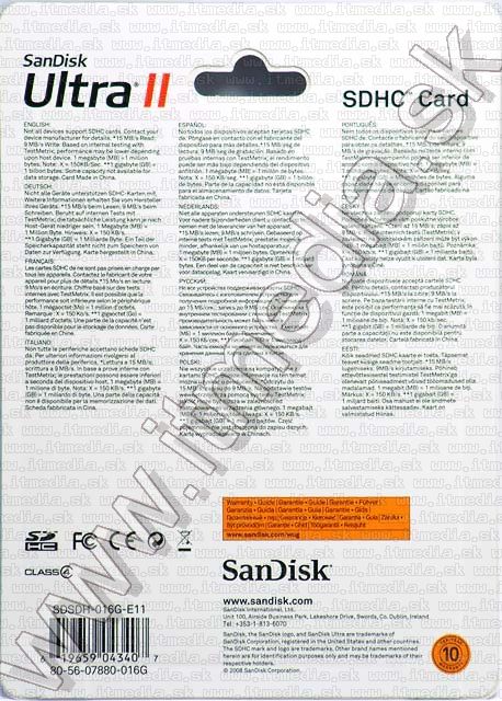 Image of Sandisk SD-HC card 16GB *Ultra II* 15MBps INFO! (IT3379)