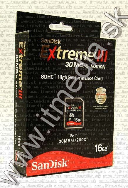 Image of Sandisk SD-HC card 16GB *Extreme III* 30MBps (IT4640)