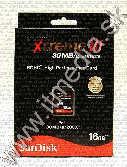 Image of Sandisk SD-HC card 16GB *Extreme III* 30MBps (IT4640)