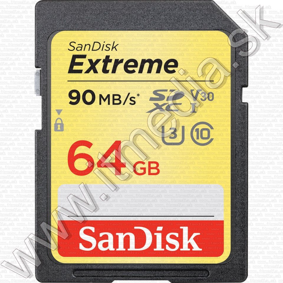 Image of Sandisk SD-XC kártya 64GB UHS-I U3 V30 *Extreme* Class10 90/40 MB/s (IT12759)