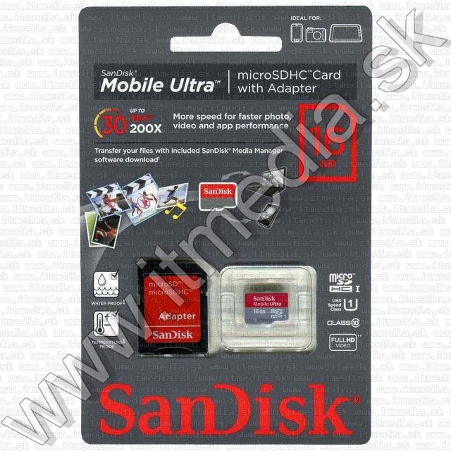 Image of Sandisk microSD-HC kártya 16GB UHS-I U1 *Ultra CLASS10* 48MB/s + adapter (IT7755)