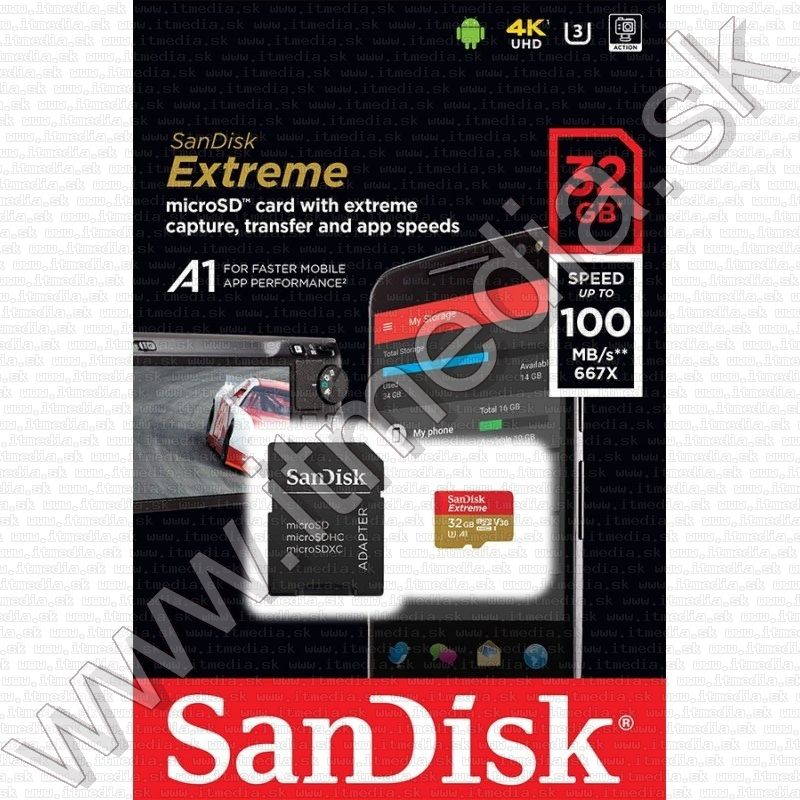 Sandisk microSD-HC card 32GB UHS-I U3 V30 *Extreme GoPro* 100/60 MB/s + adapter (IT13218) Image of Sandisk microSD-HC card 32GB UHS-I U3 V30 *Extreme GoPro* 100/60 MB/s + adapter (IT13218)