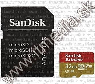 Sandisk microSD-HC kártya 32GB UHS-I U3 V30 A1 *Mobile Extreme* 100/60 MB/s + adapter (IT13293) Image of Sandisk microSD-HC kártya 32GB UHS-I U3 V30 A1 *Mobile Extreme* 100/60 MB/s + adapter (IT13293)