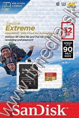 Image of Sandisk microSD-HC kártya 32GB UHS-I U3 *Extreme Action CLASS10* 90/40 MB/s + adapter (IT11881)