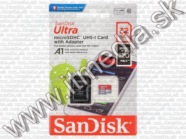 Sandisk microSD-HC kártya 32GB UHS-I U1 A1 *Mobile Ultra Androidhoz* 120MB/s + adapter (IT14697) Image of Sandisk microSD-HC kártya 32GB UHS-I U1 A1 *Mobile Ultra Androidhoz* 120MB/s + adapter (IT14697)