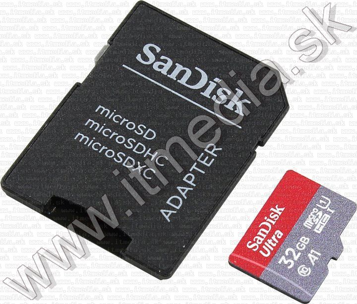Sandisk *Ultra* microSD-HC kártya 32GB UHS-I U1 A1 98MB/s + adapter (IT13459) Image of Sandisk *Ultra* microSD-HC kártya 32GB UHS-I U1 A1 98MB/s + adapter (IT13459)