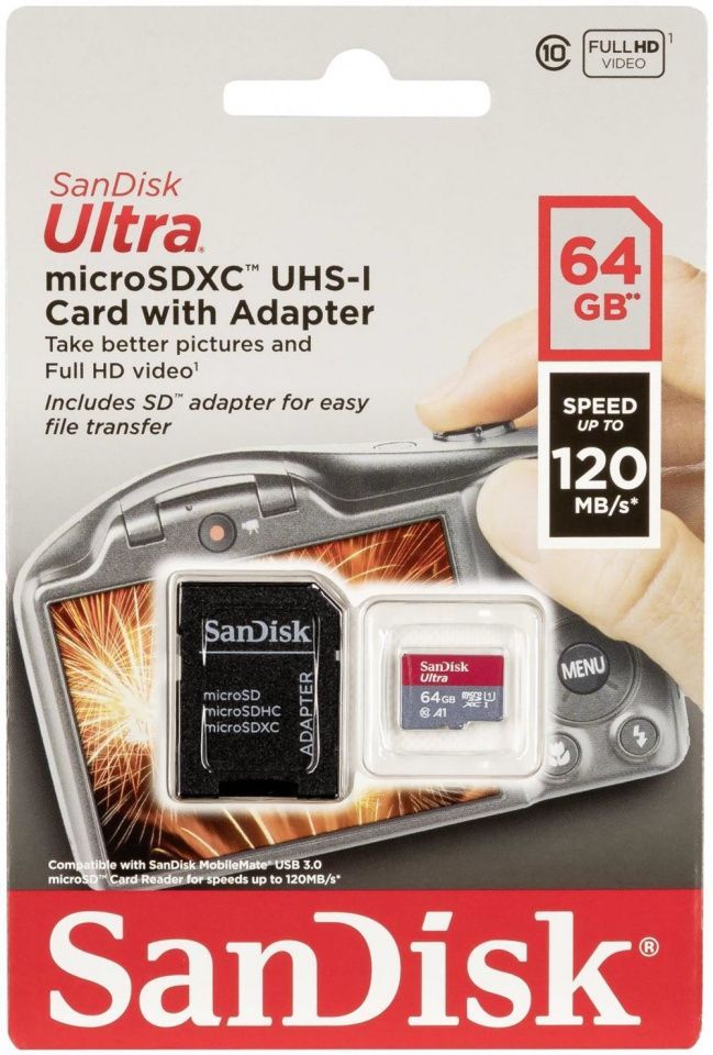 Image of Sandisk microSD-XC kártya 64GB UHS-I U1 A1 *Ultra* 120MB/s + adapter (IT14711)