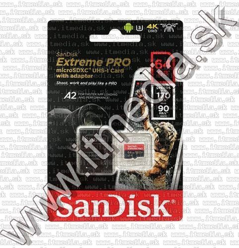 Image of Sandisk Extreme microSD-XC kártya 64GB UHS-I U3 V30 A2 [170R90W] +adapter (IT13663)