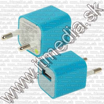 Image of Mini iPhone 230V USB charger *Cube* *Blue* INFO! (IT9122)