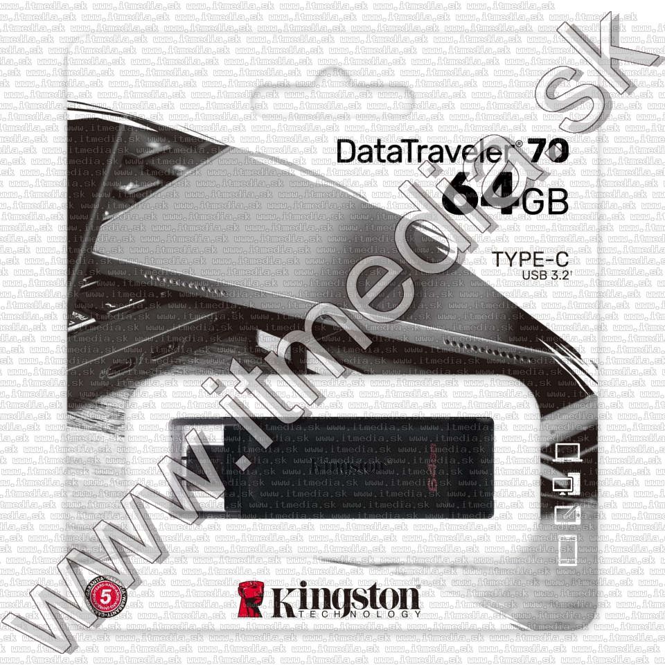 Image of Kingston USB 3.2 pendrive 64GB *DT70* *USB-C* (IT14741)