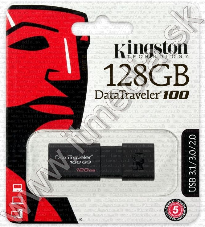 Image of Kingston USB 3.0 pendrive 128GB *DT 100 G3* (100/10 MBps) EOL (IT12889)